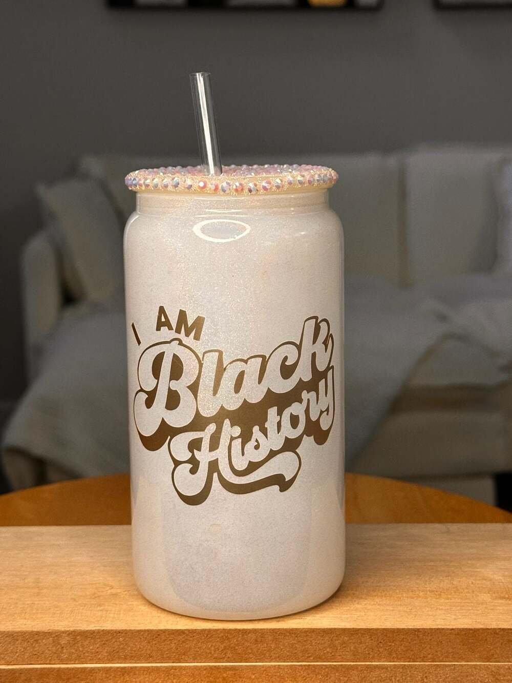 Libbey Glass Can I Am Black History Tumbler with Rhinestone Lid and Straw